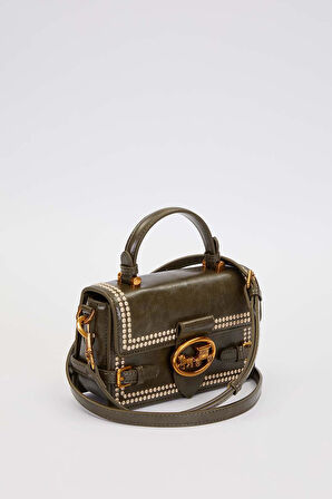 Otantik Fayton Metal Logo Nakış ve Kemer Detaylı Küçük Boy Kadın El ve Omuz Çantası LV930576 Yeşil