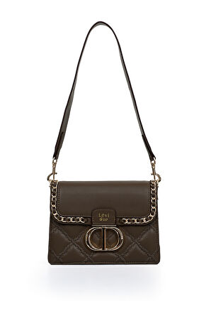 İki Bölmeli Kapitone ve Zincir Detaylı Kapaklı Uzun Askılı Orta Boy Kadın Omuz Çantası LV930579 Kahve