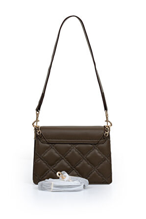 İki Bölmeli Kapitone ve Zincir Detaylı Kapaklı Uzun Askılı Orta Boy Kadın Omuz Çantası LV930579 Kahve