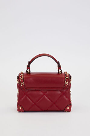 Kapitone Nakış, Zincir Örgü ve Metal Zımba Detaylı Küçük Boy Kadın El ve Omuz Çantası LV930580 Bordo