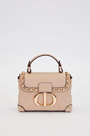 Kapitone Nakış, Zincir Örgü ve Metal Zımba Detaylı Küçük Boy Kadın El ve Omuz Çantası LV930580