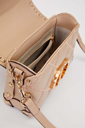 Kapitone Nakış, Zincir Örgü ve Metal Zımba Detaylı Küçük Boy Kadın El ve Omuz Çantası LV930580