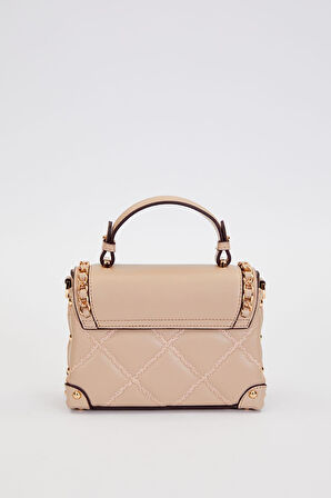 Kapitone Nakış, Zincir Örgü ve Metal Zımba Detaylı Küçük Boy Kadın El ve Omuz Çantası LV930580