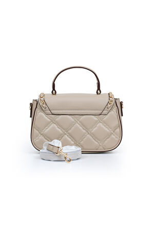 Kapitone Nakış ve Zincir Örgü Detaylı Uzun Askılı Orta Boy Kadın El ve Omuz Çantası LV930582 Vizon