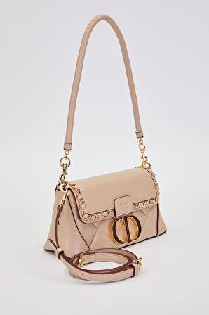 Kapitone Nakış ve Zincir Örgü Detaylı Çift Askılı Orta Boy Kadın Omuz Çantası LV930583