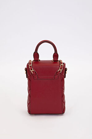 Kapitone Nakış ve Zincir Örgü Detaylı Şık Kadın Telefon Çantası El ve Omuz Kullanımlı LV930584 Bordo