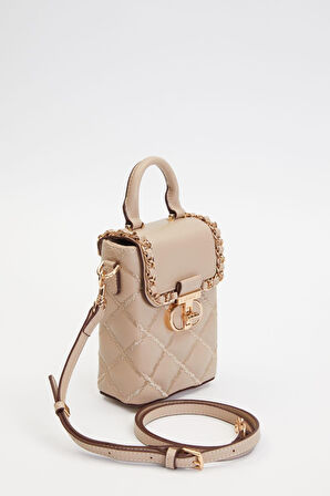 Kapitone Nakış ve Zincir Örgü Detaylı Şık Kadın Telefon Çantası El ve Omuz Kullanımlı LV930584