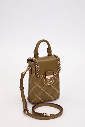 Kapitone Nakış ve Zincir Örgü Detaylı Şık Kadın Telefon Çantası El ve Omuz Kullanımlı LV930584