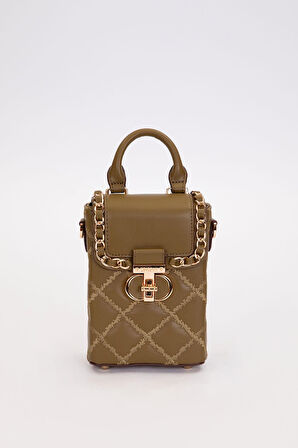 Kapitone Nakış ve Zincir Örgü Detaylı Şık Kadın Telefon Çantası El ve Omuz Kullanımlı LV930584