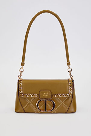 Kapitone Nakış ve Zincir Örgü Detaylı Çift Askılı Orta Boy Kadın Omuz Çantası LV930583 Yeşil