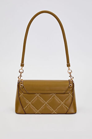 Kapitone Nakış ve Zincir Örgü Detaylı Çift Askılı Orta Boy Kadın Omuz Çantası LV930583 Yeşil