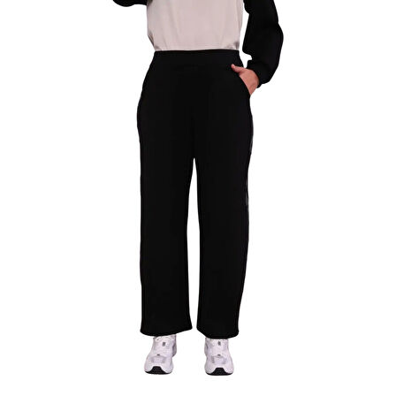 Viskon Scuba Kumaş Deri Detaylı İşlemeli Pantolonlu Takım Siyah – 100860