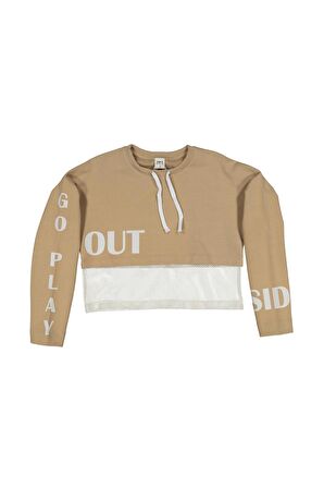 Kız Çocuk Go Play Fileli Crop Bej Sweatshirt (4-12yaş)