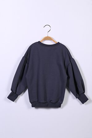 Kız Çocuk Balon Kol Yazı Baskılı Sweatshirt