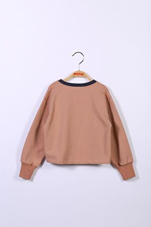 Kız Çocuk Yazı Baskılı Crop Sweatshirt