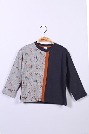 Erkek Çocuk Parçalı Gri Sweatshirt (6-12yaş)