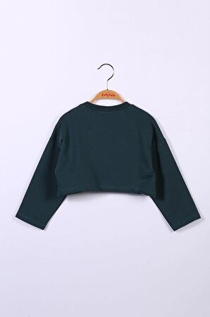 Kız Çocuk Yeşil Crop Sweatshirt (2-6yaş)