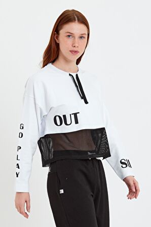 Kadın Go Play Fileli Crop Sweatshirt