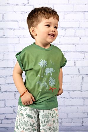 Erkek Bebek Yeşil Safari Desenli T-shirt