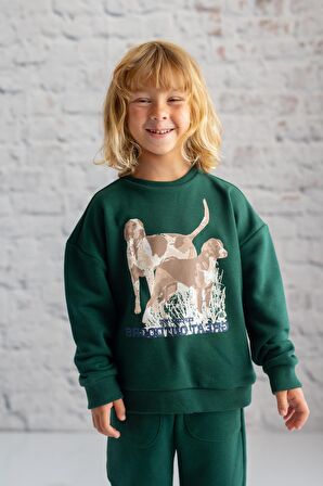 Unisex Çocuk Köpek Baskılı Sweatshirt