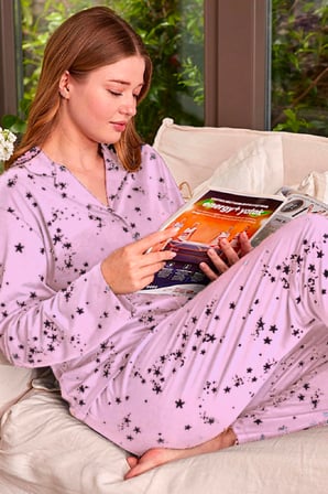 Kadın Gömlek Yaka Düğmeli Pijama Takımı
