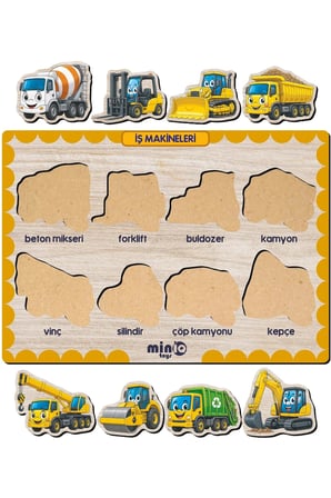 Ahşap Türkçe İş Makineleri Eğitici-Öğretici Yapboz