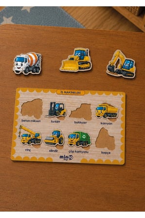 Ahşap Türkçe İş Makineleri Eğitici-Öğretici Yapboz