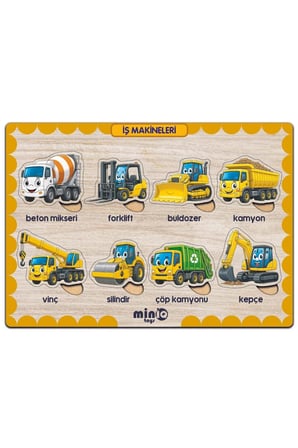 Ahşap Türkçe İş Makineleri Eğitici-Öğretici Yapboz