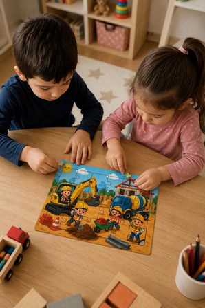 İnşaatta Bir Gün Ahşap Puzzle (24 Parça)