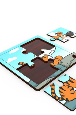 Minıq Toys Ahşap Uykucu Kaplan Mini Puzzle (4 Parca)