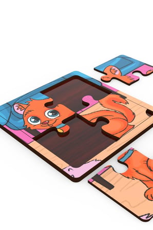 Minıq Toys Ahşap Saskin Kedi Mini Puzzle (4 Parca)