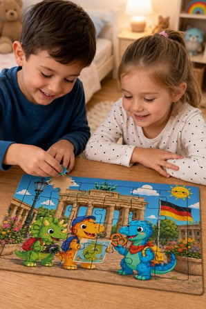 Dino ve Arkadaşları Dünya Turu -ALMANYA- Ahşap Puzzle (24 Parça)