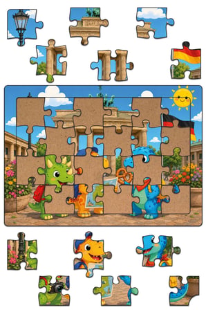 Dino ve Arkadaşları Dünya Turu -ALMANYA- Ahşap Puzzle (24 Parça)