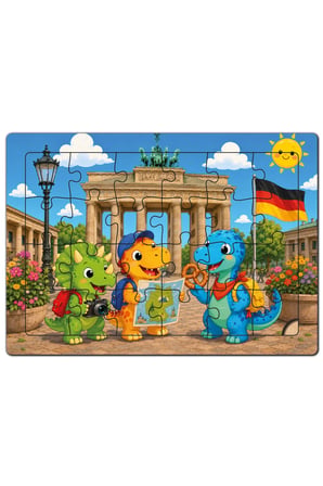 Dino ve Arkadaşları Dünya Turu -ALMANYA- Ahşap Puzzle (24 Parça)
