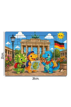 Dino ve Arkadaşları Dünya Turu -ALMANYA- Ahşap Puzzle (24 Parça)