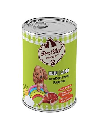 Prochef 12 Adet Yavru Kuzu Etli Kıyılmış Köpek Maması ( 415 Gr 12'li Pro Chef Konserve Yaş Mama )