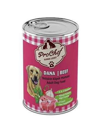 Prochef 12 Adet Yetişkin Dana Etli Kıyılmış Köpek Maması ( 415 Gr 12'li Pro Chef Konserve Yaş Mama )