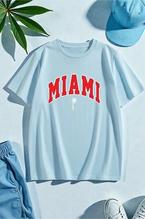 Unisex Miami Baskılı Tasarım Tshirt