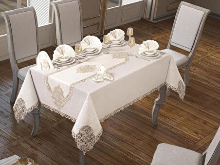 26 Parça Elegant Masa Örtüsü Takımı Krem