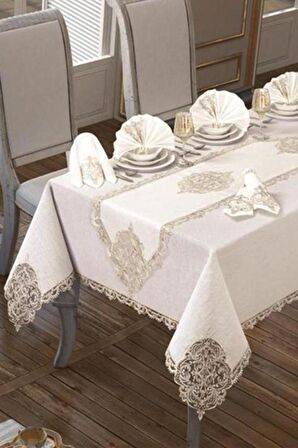 26 Parça Elegant Masa Örtüsü Takımı Krem