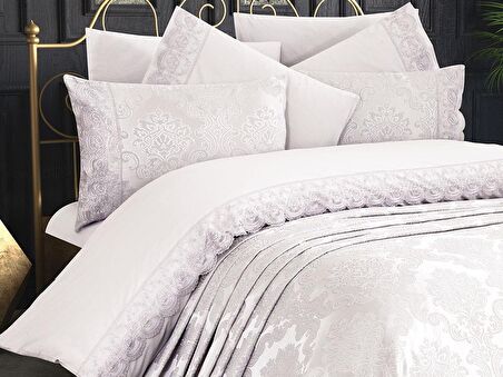 Fransız Dantelli Kure Gelin Seti 7 Parça Krem