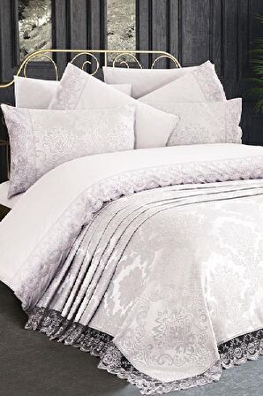 Fransız Dantelli Kure Gelin Seti 7 Parça Krem