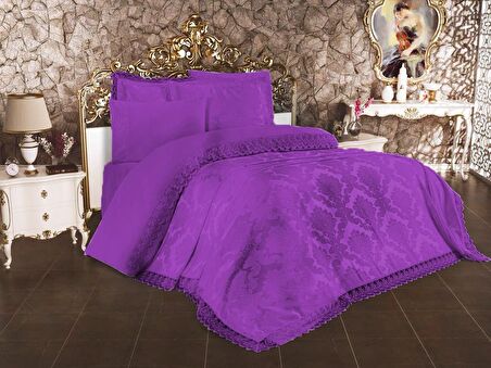 Fransız Dantelli Lalezar Gelin Seti 7 Parça Mürdüm