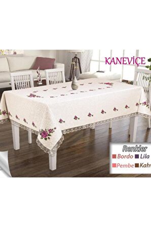 Kanaviçe Baskılı Güpürlü Masa Örtüsü Takımı 26 Parça Bordo