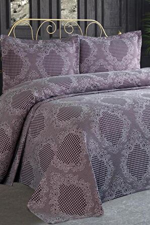 Safir Jakarlı Şönil Yatak Örtüsü Mürdüm