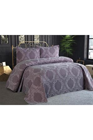 Safir Jakarlı Şönil Yatak Örtüsü Mürdüm