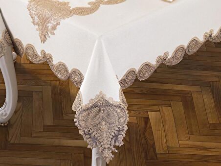 Verna Masa Örtüsü 160x260 Cm 26 Parça Krem Gold