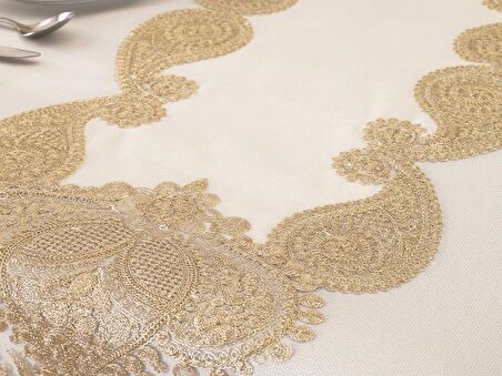 Verna Masa Örtüsü 160x260 Cm 26 Parça Krem Gold