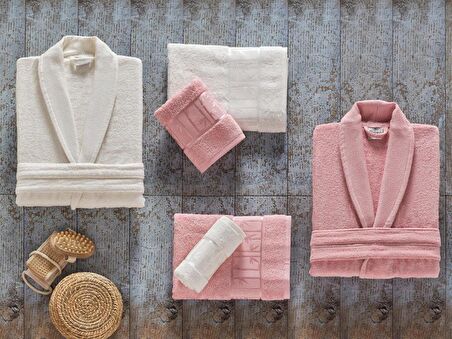 Arliva Bambu Aile Bornoz Takımı Gül Kurusu Krem