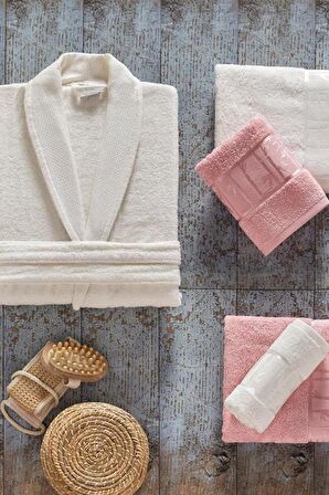 Arliva Bambu Aile Bornoz Takımı Gül Kurusu Krem